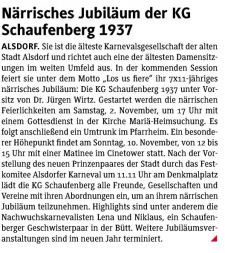 Nrrisches Jubilum der KG Schaufenberg 1937